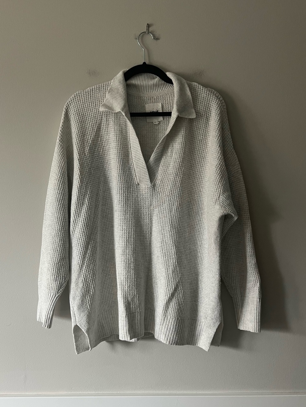 Aerie Oversized Waffle Knit Collared Sweater Pullover Light Grey Size S